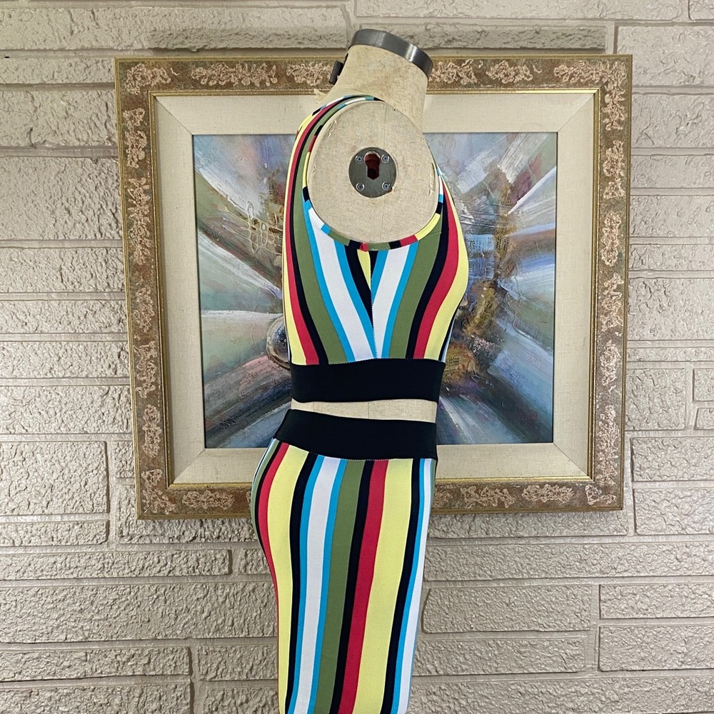 SJL Apparel Multicolor Striped Cropped Tank & Leggings Set - Picture 2 of 10